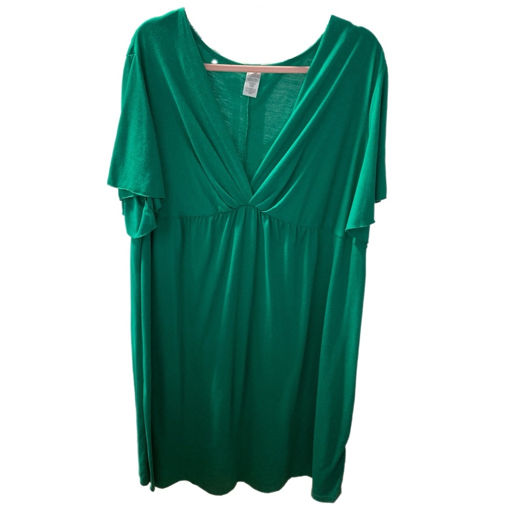 Jersey Knit Green Ruffle Sleeve Vneck Dress 3x GUC A29